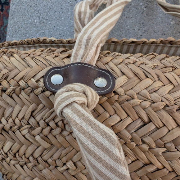 Cappelli Straworld Tan Woven Tote Bag with Striped Fabric Handles - Picture 3 of 7